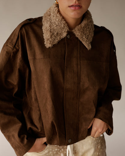 MOONRIVER SHEARLING COLLAR SUEDE JACKET