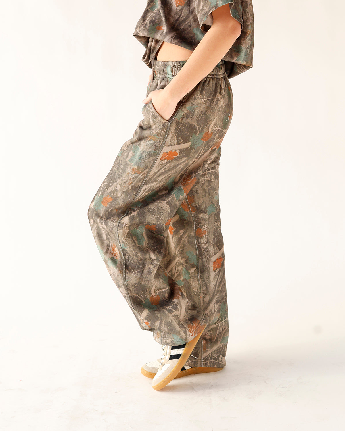 HIP OFF DUTY CAMO OVERSIZED WIDE-LEG SWEATS