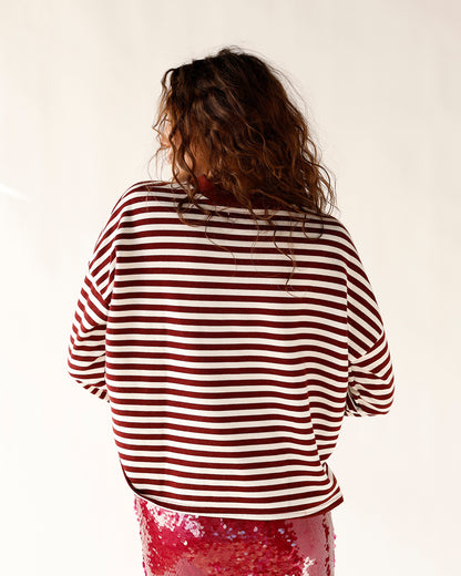 HIP ALL DAY STRIPED HENLEY LONG SLEEVE TOP