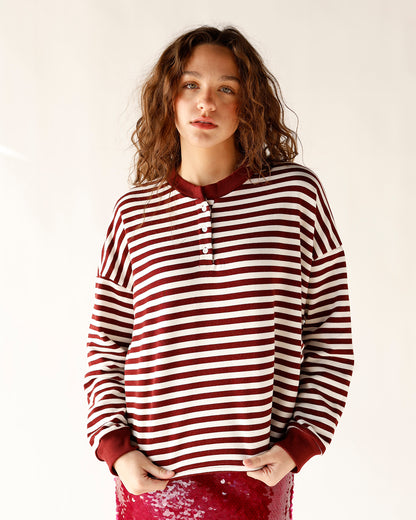 HIP ALL DAY STRIPED HENLEY LONG SLEEVE TOP
