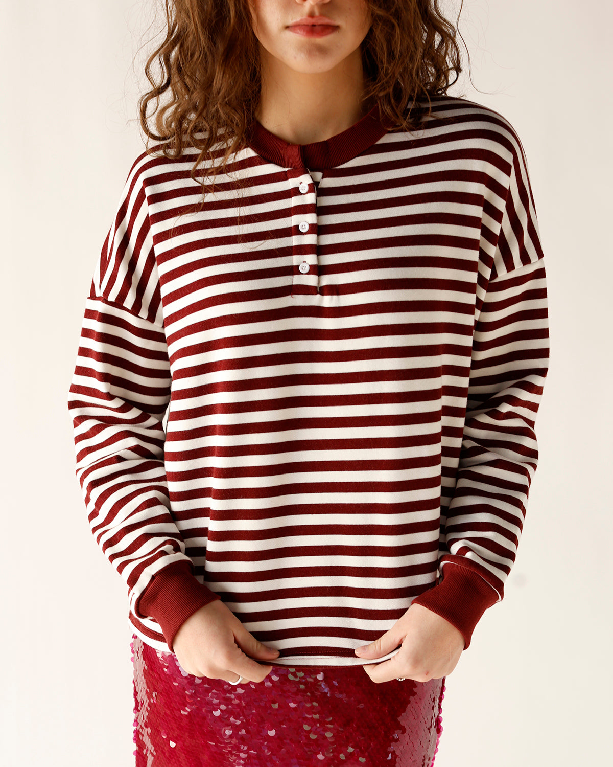 HIP ALL DAY STRIPED HENLEY LONG SLEEVE TOP