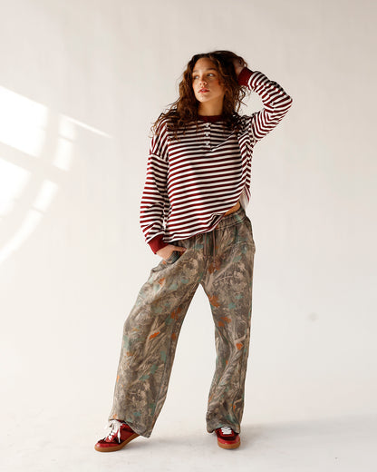 HIP ALL DAY STRIPED HENLEY LONG SLEEVE TOP