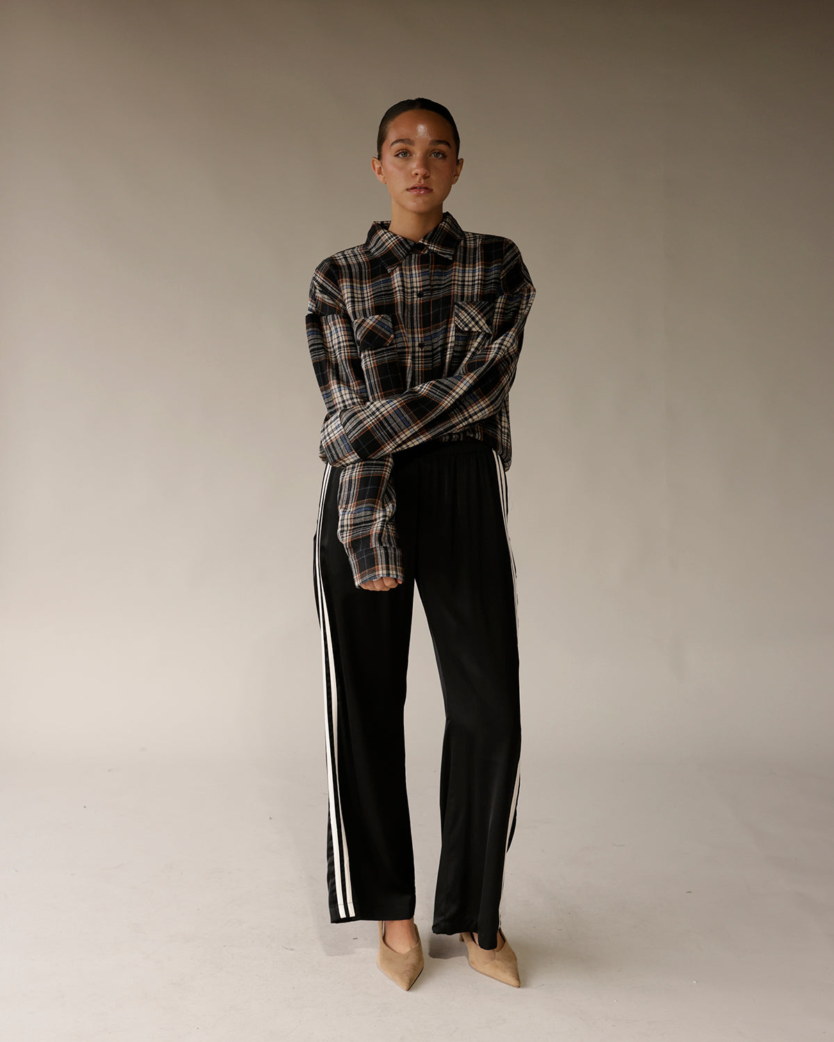 FOMO PLAID BUTTON UP X BLACK