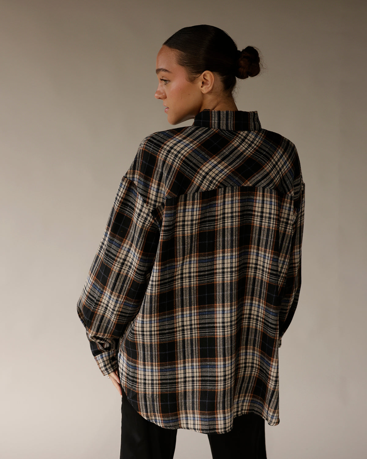 FOMO PLAID BUTTON UP X BLACK
