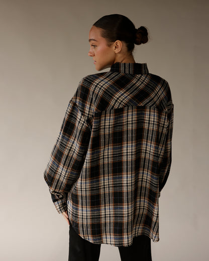 FOMO PLAID BUTTON UP X BLACK