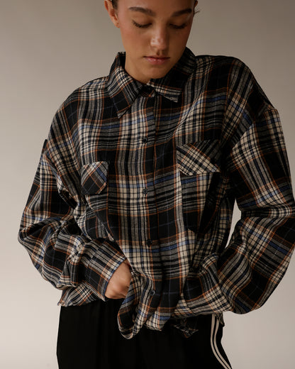 FOMO PLAID BUTTON UP X BLACK