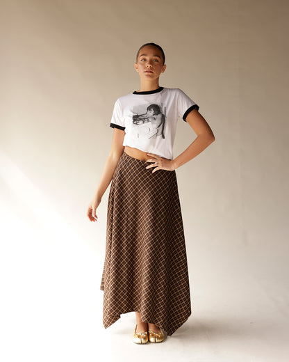 MOONRIVER PLAID BROWN FLOWY SKIRT