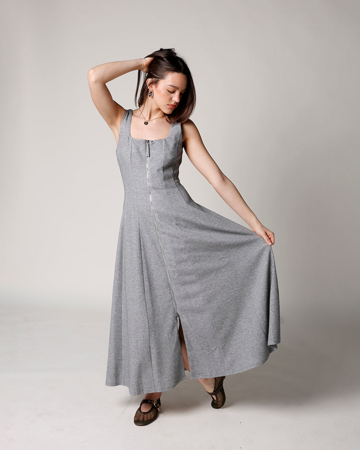 ASH FRONT ZIP MIDI DRESS