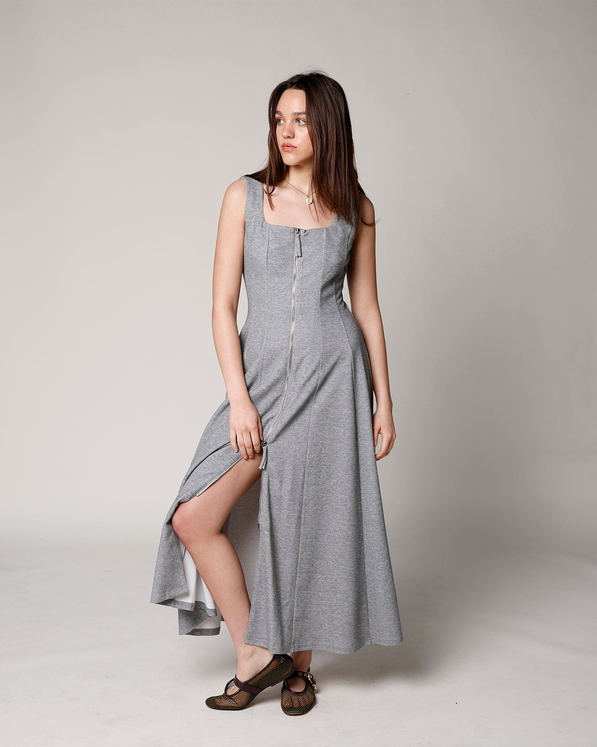 ASH FRONT ZIP MIDI DRESS