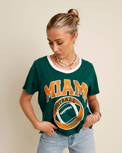 green, white and orange "miami football" tee 