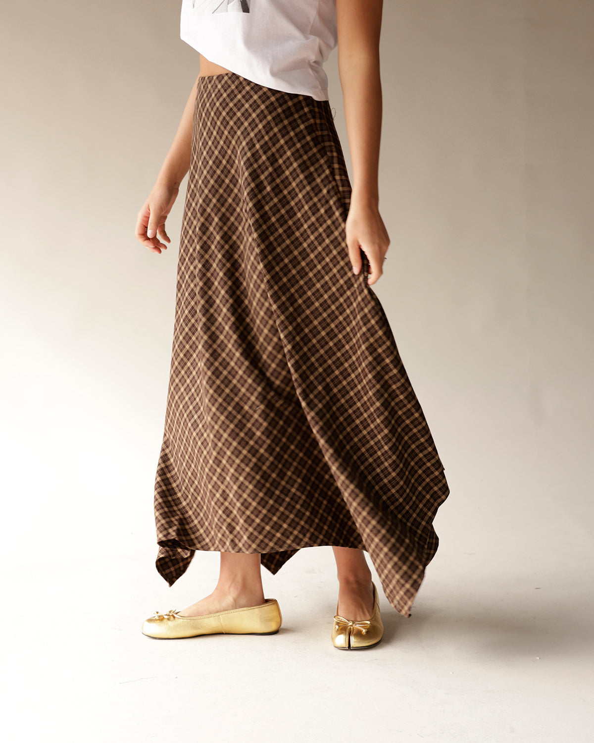MOONRIVER PLAID BROWN FLOWY SKIRT