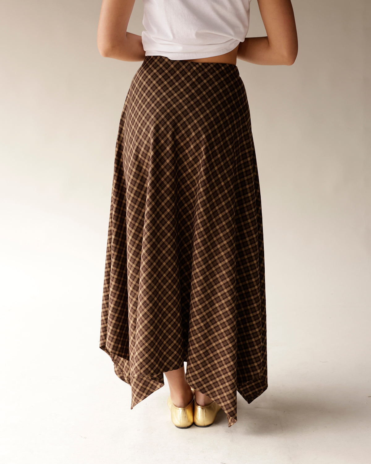 MOONRIVER PLAID BROWN FLOWY SKIRT