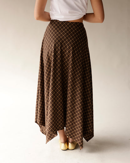MOONRIVER PLAID BROWN FLOWY SKIRT