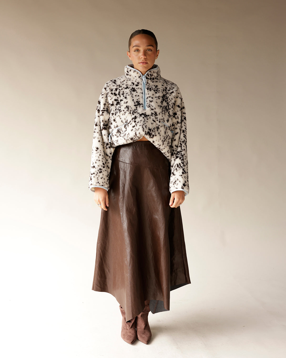 MOONRIVER LEATHER FLOWY MIDI SKIRT