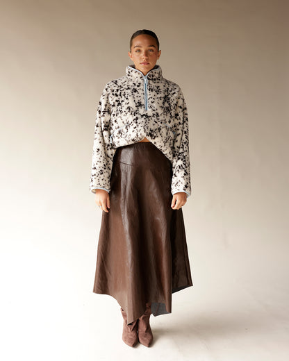 MOONRIVER LEATHER FLOWY MIDI SKIRT