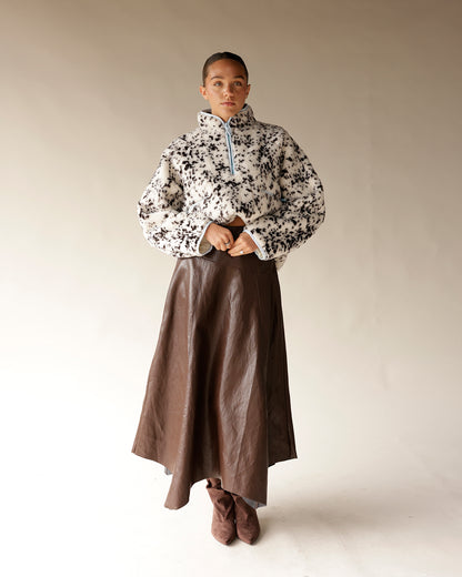 MOONRIVER LEATHER FLOWY MIDI SKIRT