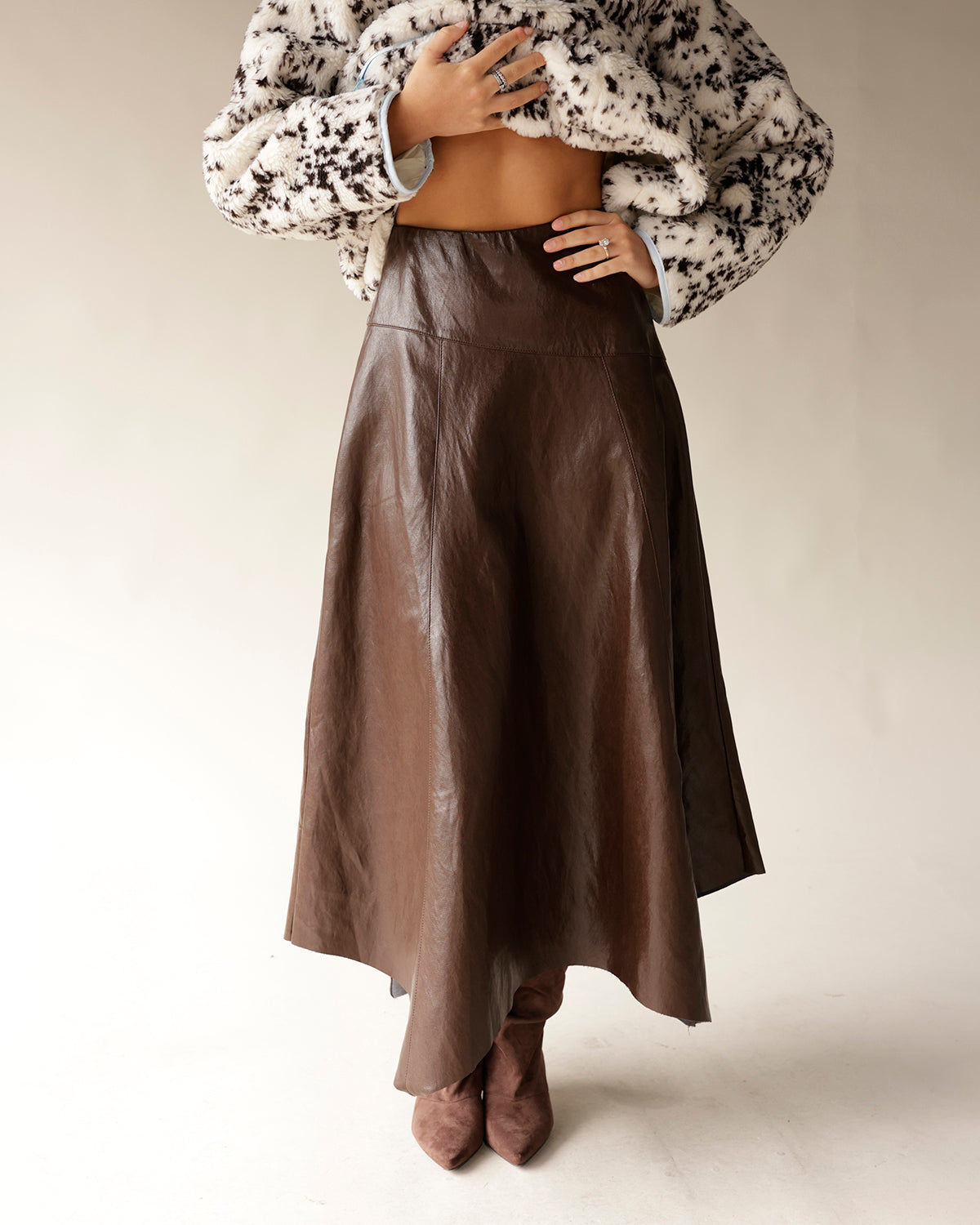 MOONRIVER LEATHER FLOWY MIDI SKIRT