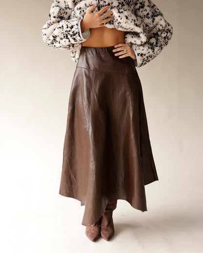 MOONRIVER LEATHER FLOWY MIDI SKIRT