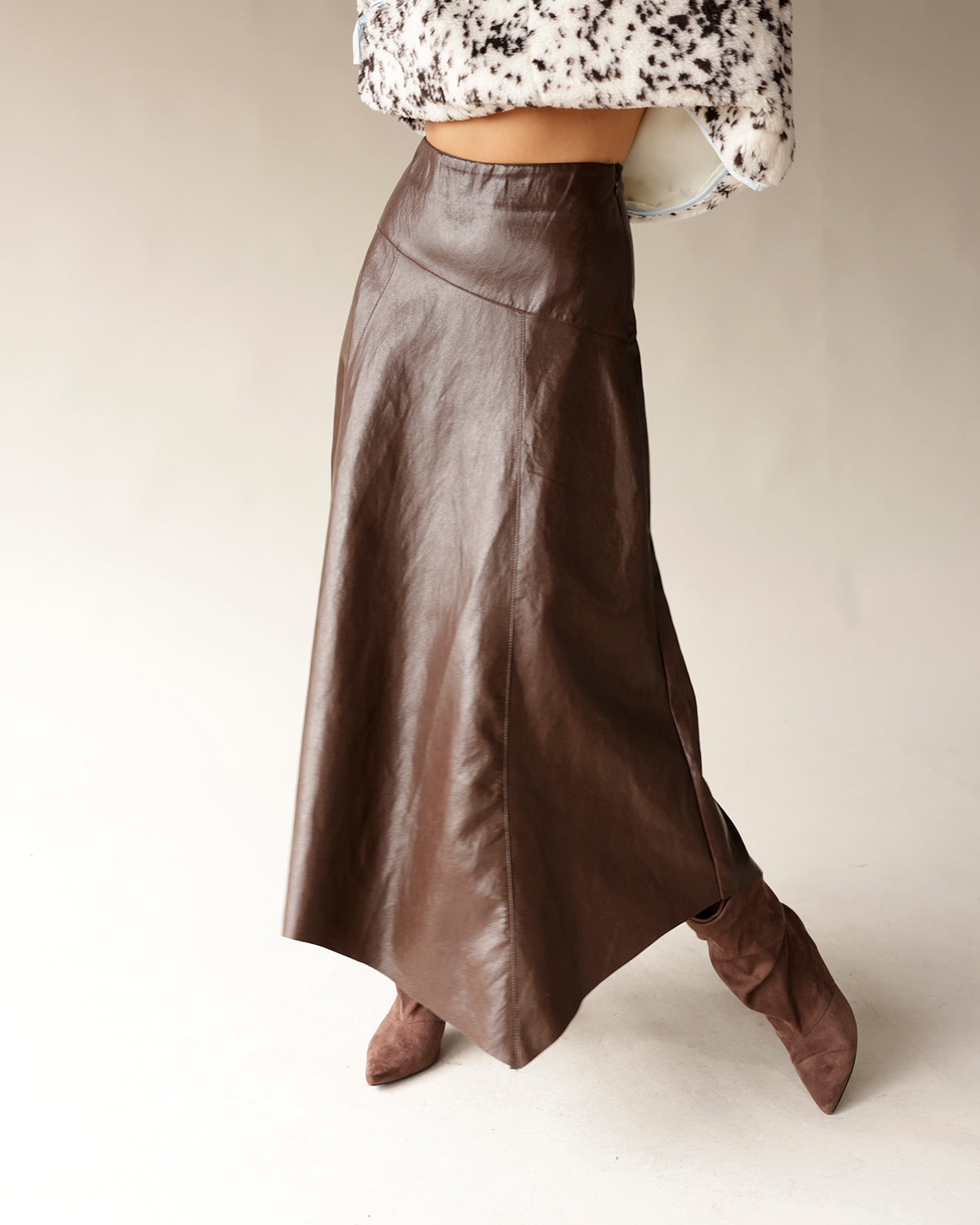 MOONRIVER LEATHER FLOWY MIDI SKIRT