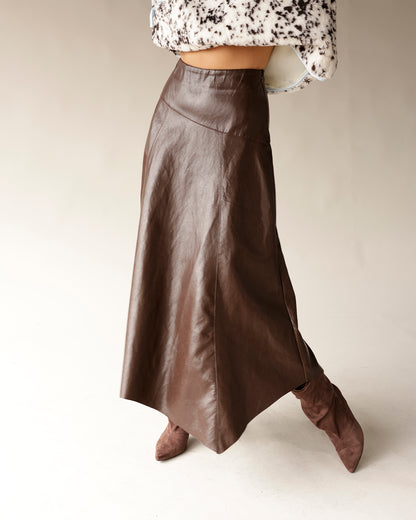 MOONRIVER LEATHER FLOWY MIDI SKIRT