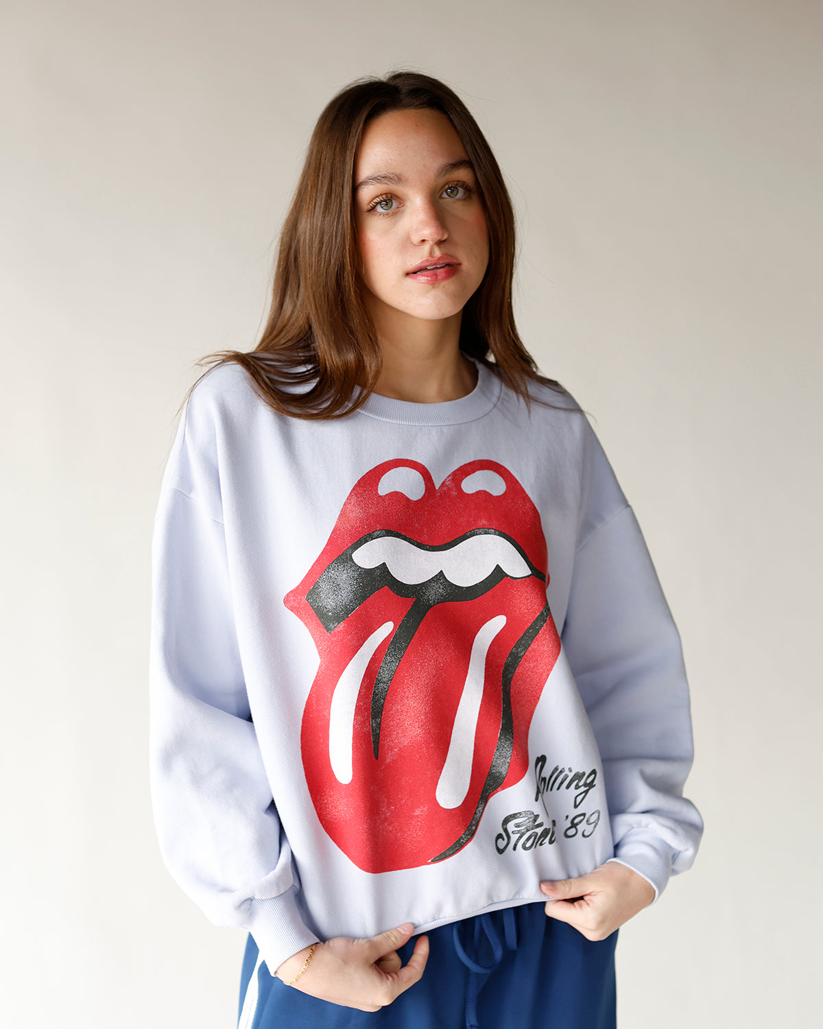 rollings stones tongue blue graphic sweatshirt daydreamer graphic sweatshirt
