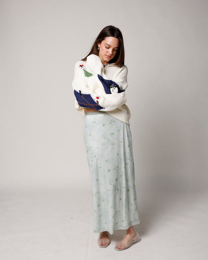 GREEN GARDEN SEQUIN MIDI SKIRT