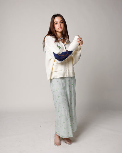 GREEN GARDEN SEQUIN MIDI SKIRT