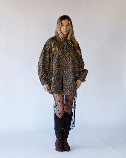 HEAR ME ROAR OVERSIZED LEOPARD BUTTON UP
