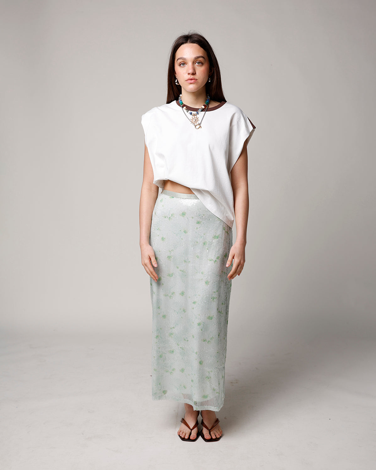GREEN GARDEN SEQUIN MIDI SKIRT