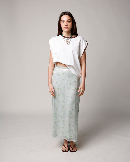GREEN GARDEN SEQUIN MIDI SKIRT