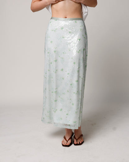 GREEN GARDEN SEQUIN MIDI SKIRT