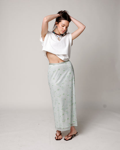 GREEN GARDEN SEQUIN MIDI SKIRT