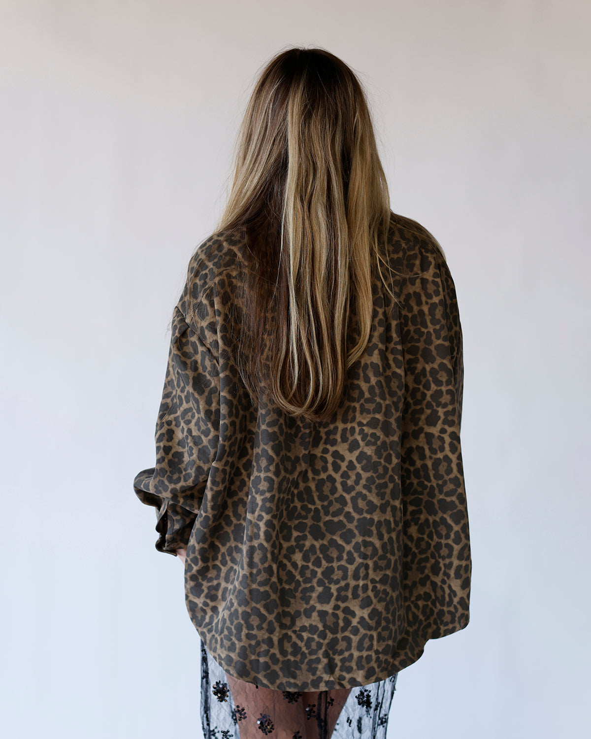 HEAR ME ROAR OVERSIZED LEOPARD BUTTON UP
