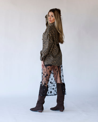 HEAR ME ROAR OVERSIZED LEOPARD BUTTON UP