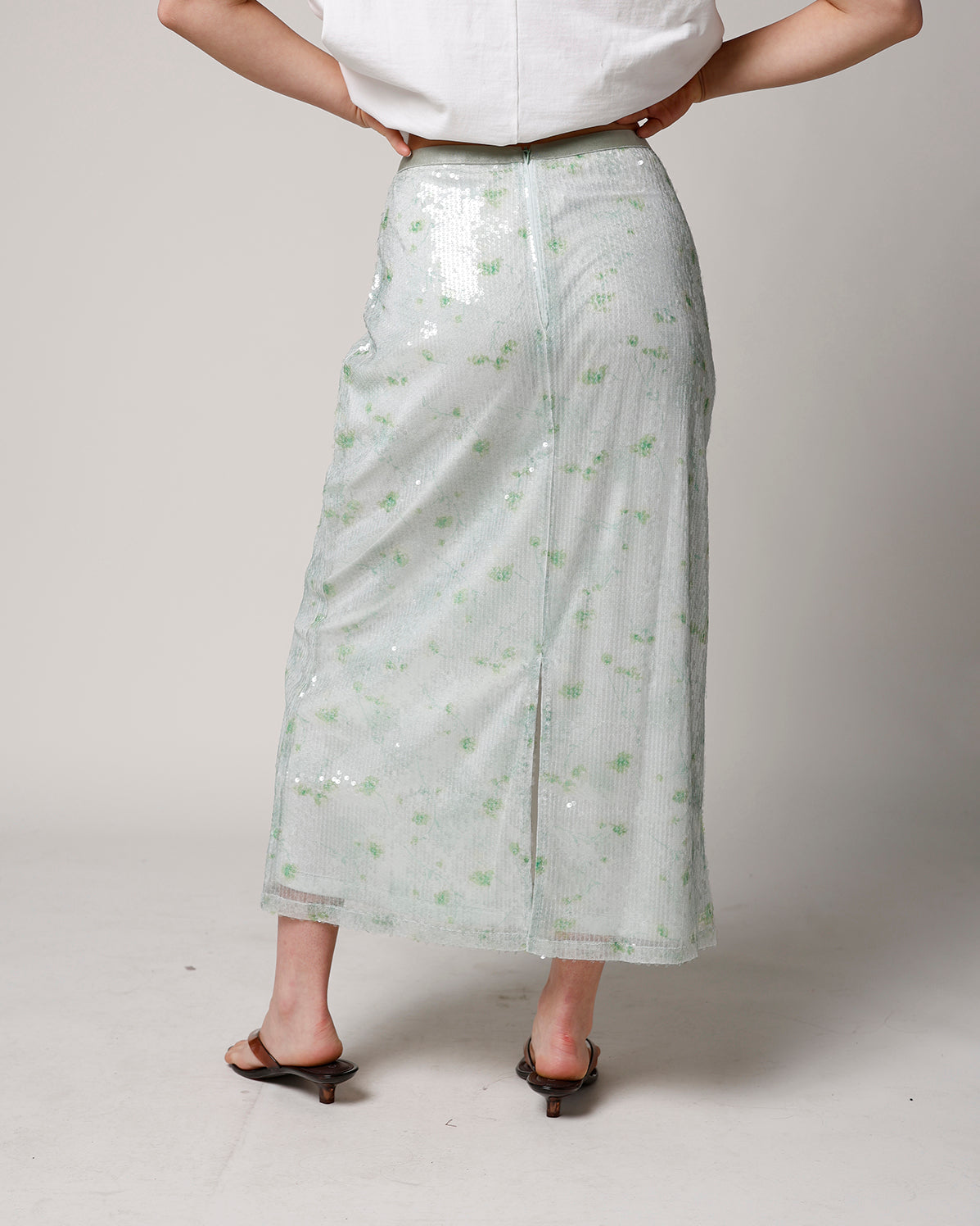 GREEN GARDEN SEQUIN MIDI SKIRT