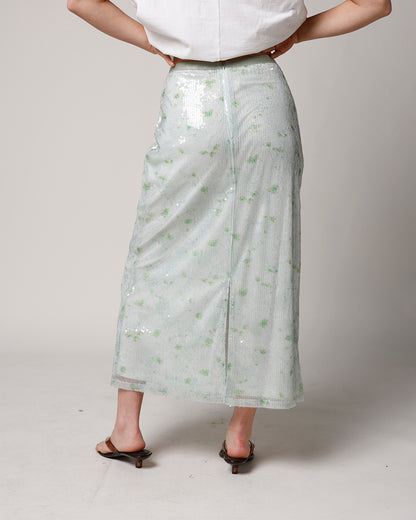 GREEN GARDEN SEQUIN MIDI SKIRT
