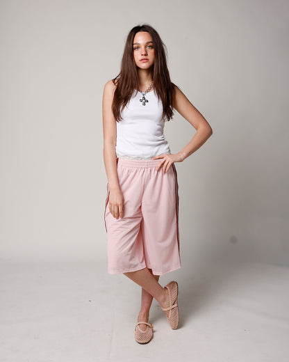 BLUSH LONGLINE MESH TRACK SHORT