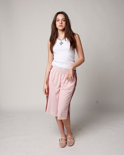 BLUSH LONGLINE MESH TRACK SHORT