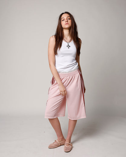 BLUSH LONGLINE MESH TRACK SHORT