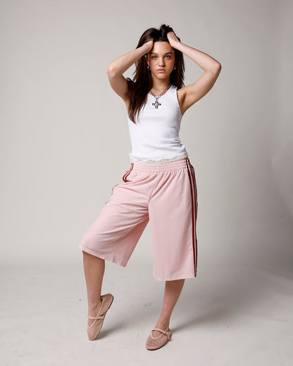 BLUSH LONGLINE MESH TRACK SHORT