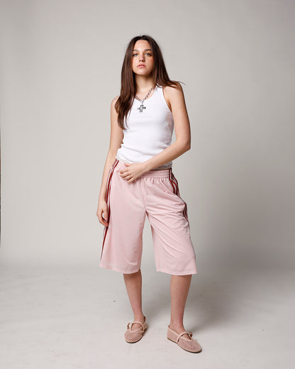 BLUSH LONGLINE MESH TRACK SHORT