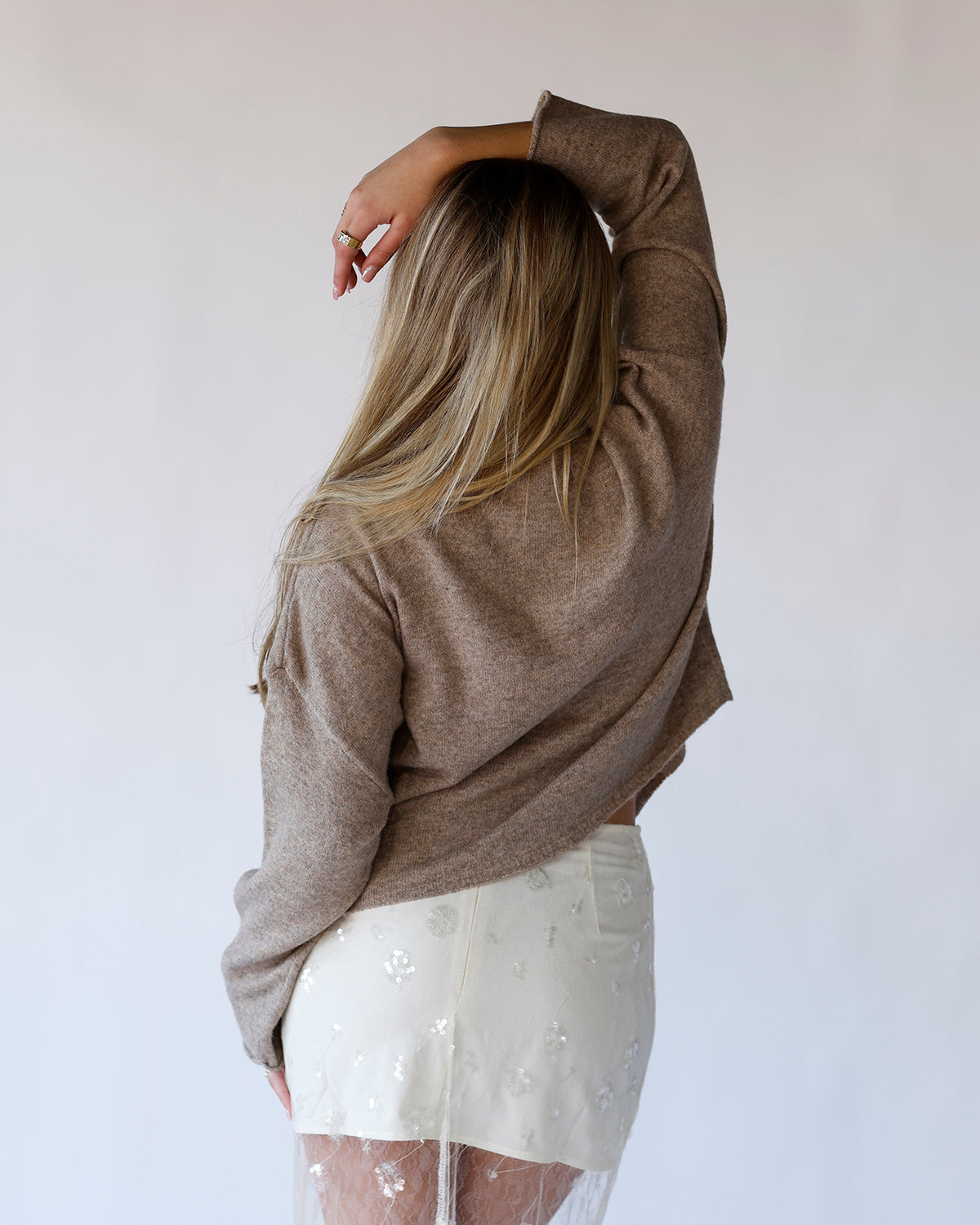 LACE TRIM CARDIGAN X OATMEAL