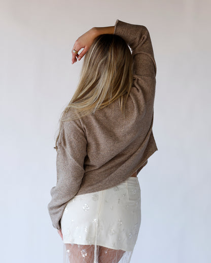 LACE TRIM CARDIGAN X OATMEAL
