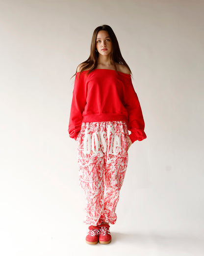 FIRESIDE OFF THE SHOULDER SWEATSHIRT X RED