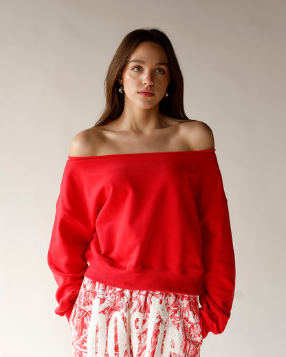 FIRESIDE OFF THE SHOULDER SWEATSHIRT X RED