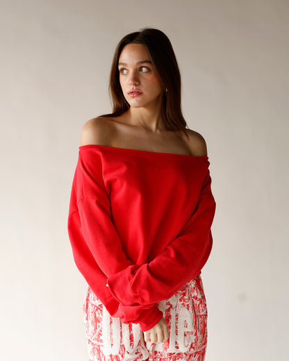 FIRESIDE OFF THE SHOULDER SWEATSHIRT X RED