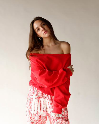 FIRESIDE OFF THE SHOULDER SWEATSHIRT X RED