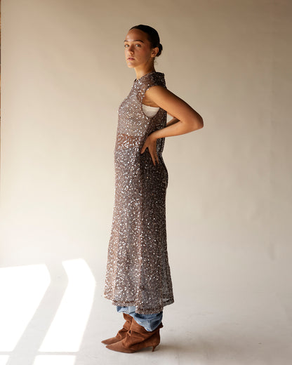 TINA SEQUIN MAXI DRESS X BROWN