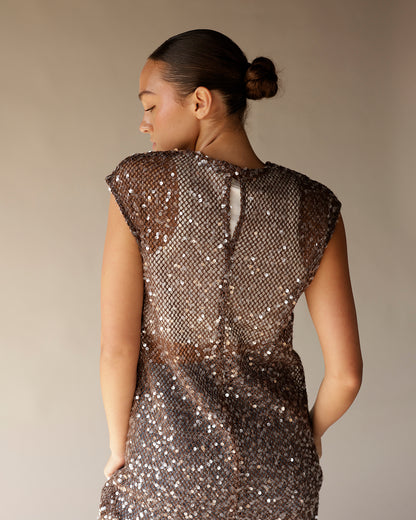 TINA SEQUIN MAXI DRESS X BROWN