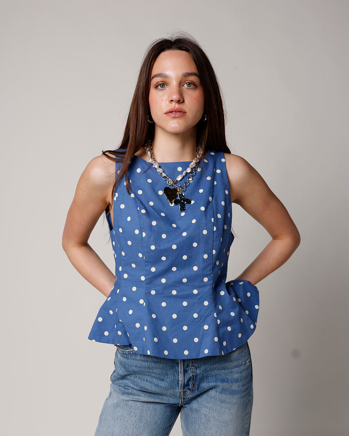SOPHIE POLKA DOT PEPLUM TOP